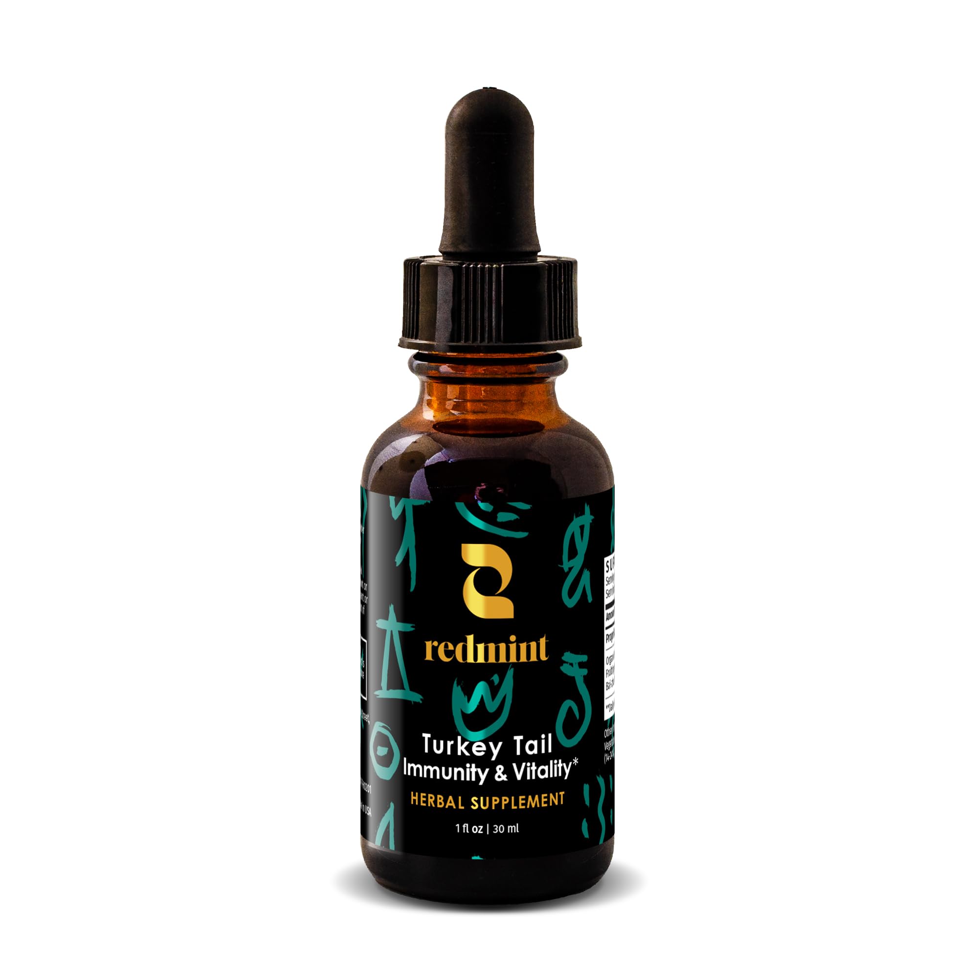 Redmint Turkey Tail bottle front for immune support and daily vitality.