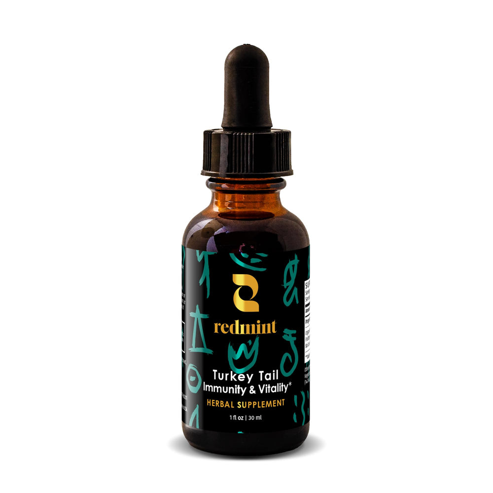 Redmint Turkey Tail bottle front for immune support and daily vitality.