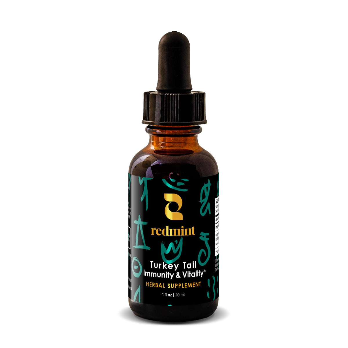 Redmint Turkey Tail bottle front for immune support and daily vitality.