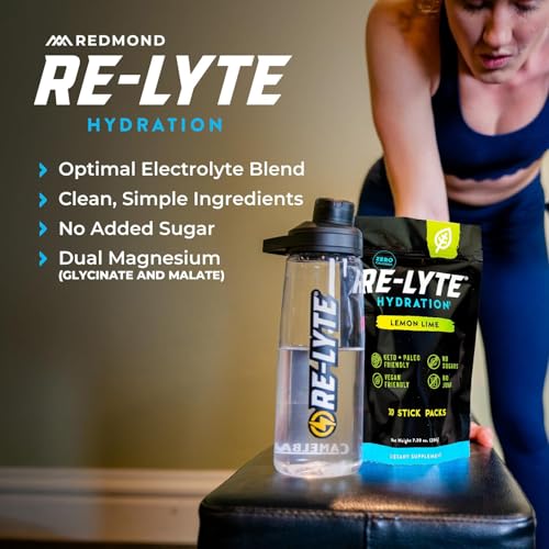 Glass with prepared Redmond Re-Lyte Lemon Lime drink after mixing.