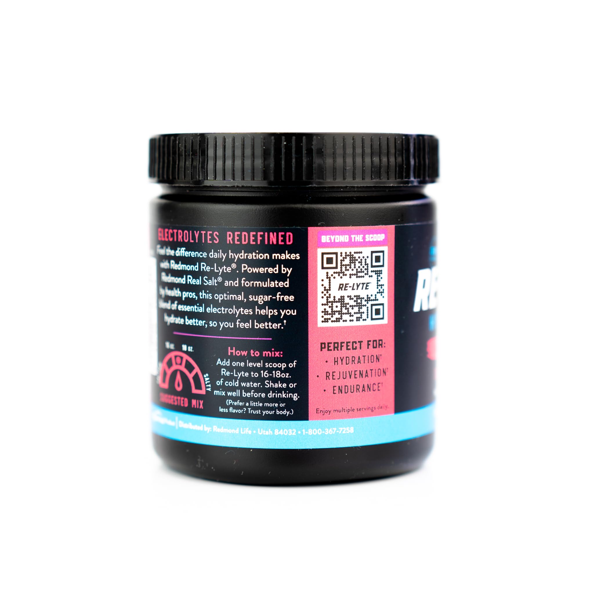 Redmond Re-Lyte Mixed Berry nutrition panel highlights balance.