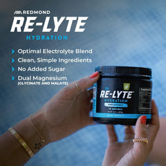Redmond Re-Lyte unflavored packaging on kitchen counter for daily hydration