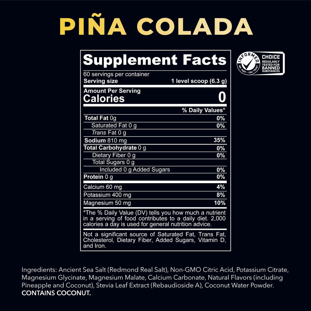 Redmond Re-Lyte Piña Colada mixed glass showing ready-to-drink hydration.