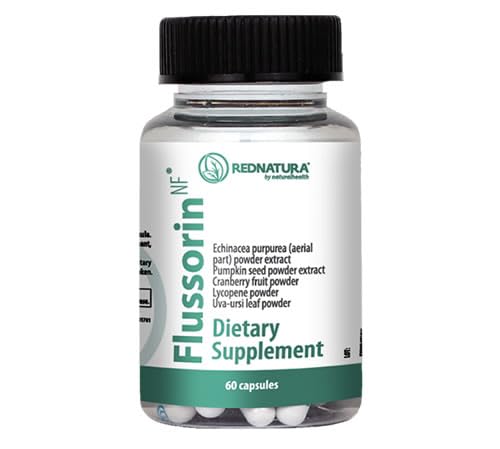 RedNatura Flussorin prostate-support bottle highlighting daily balance and natural vitality.