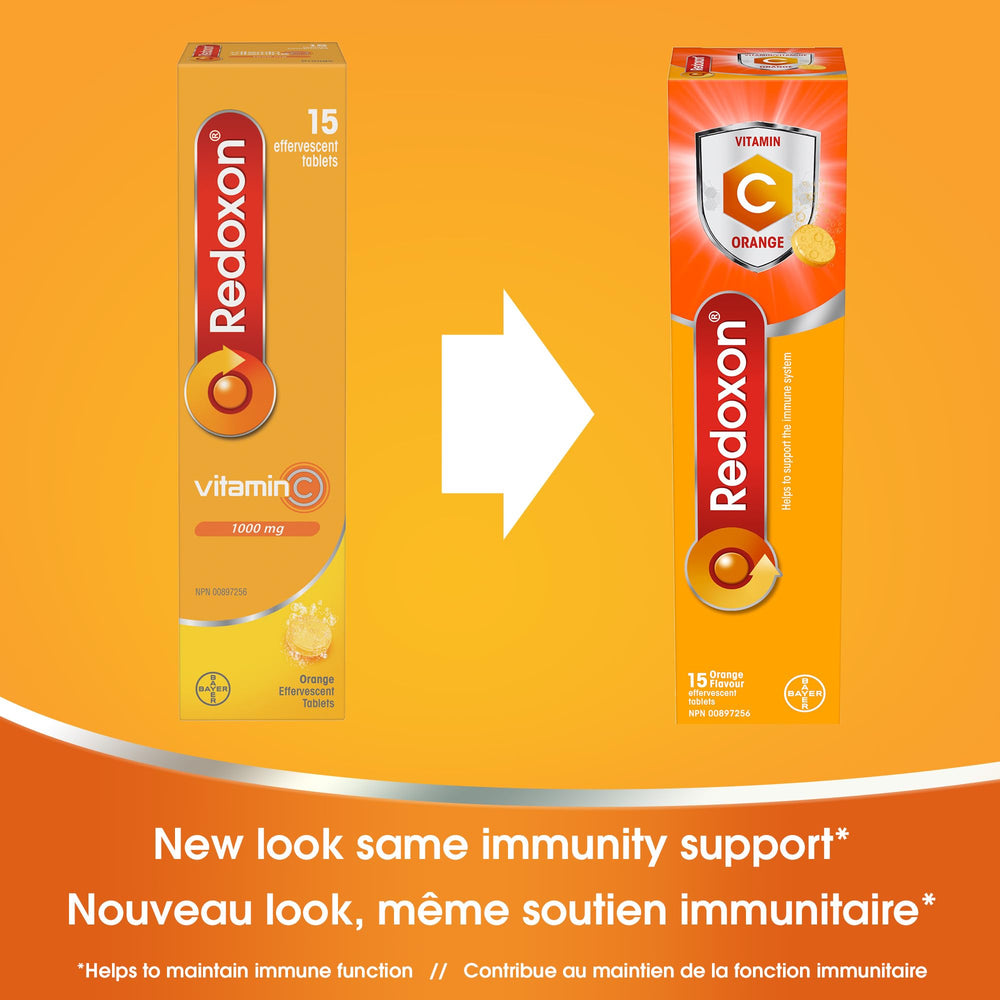 Open blister with Redoxon Orange tablets ready to dissolve for quick vitamin C