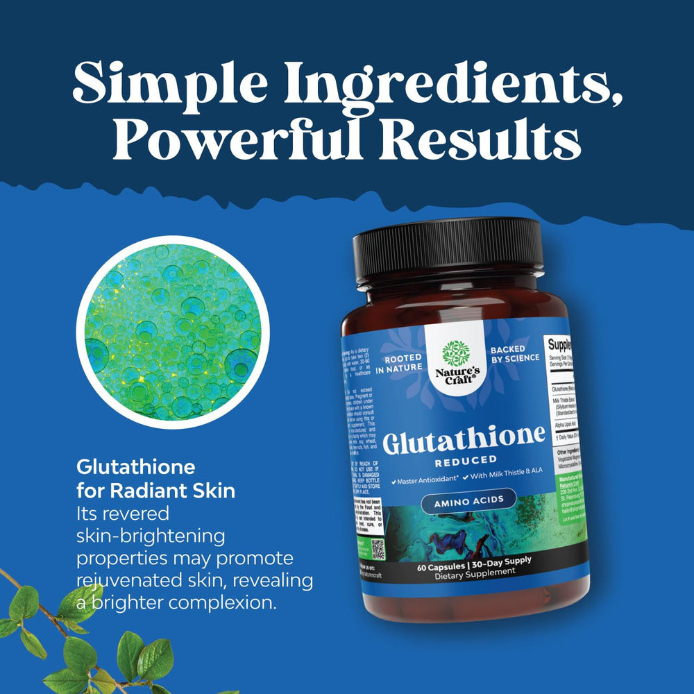 Bottle pour shot of Reduced Glutathione with Milk Thistle suggests easy daily intake