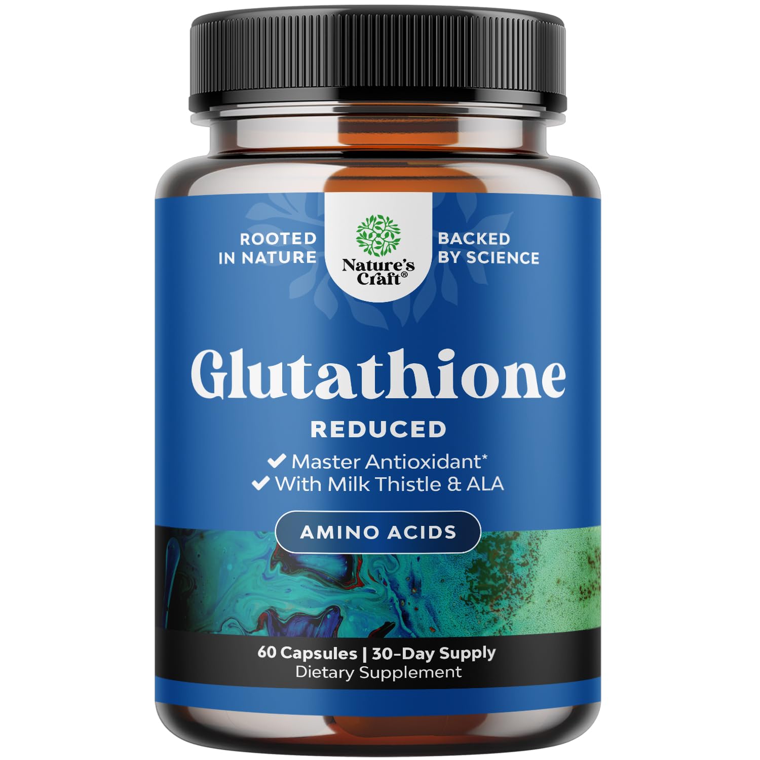 Reduced Glutathione with Milk Thistle bottle supports skin radiance and overall wellness