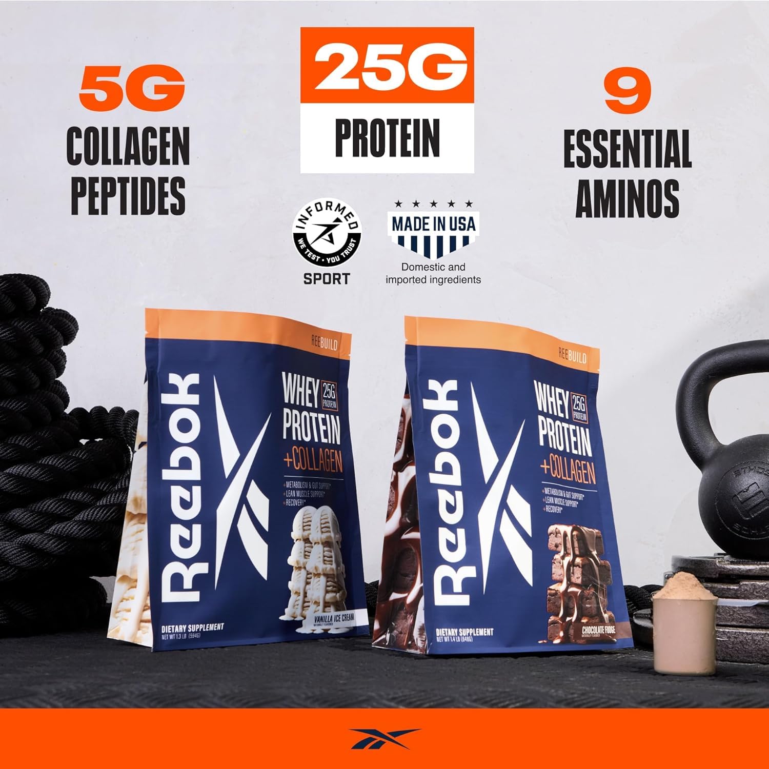 Close-up of collagen peptides in Reebok REEBUILD for joint support