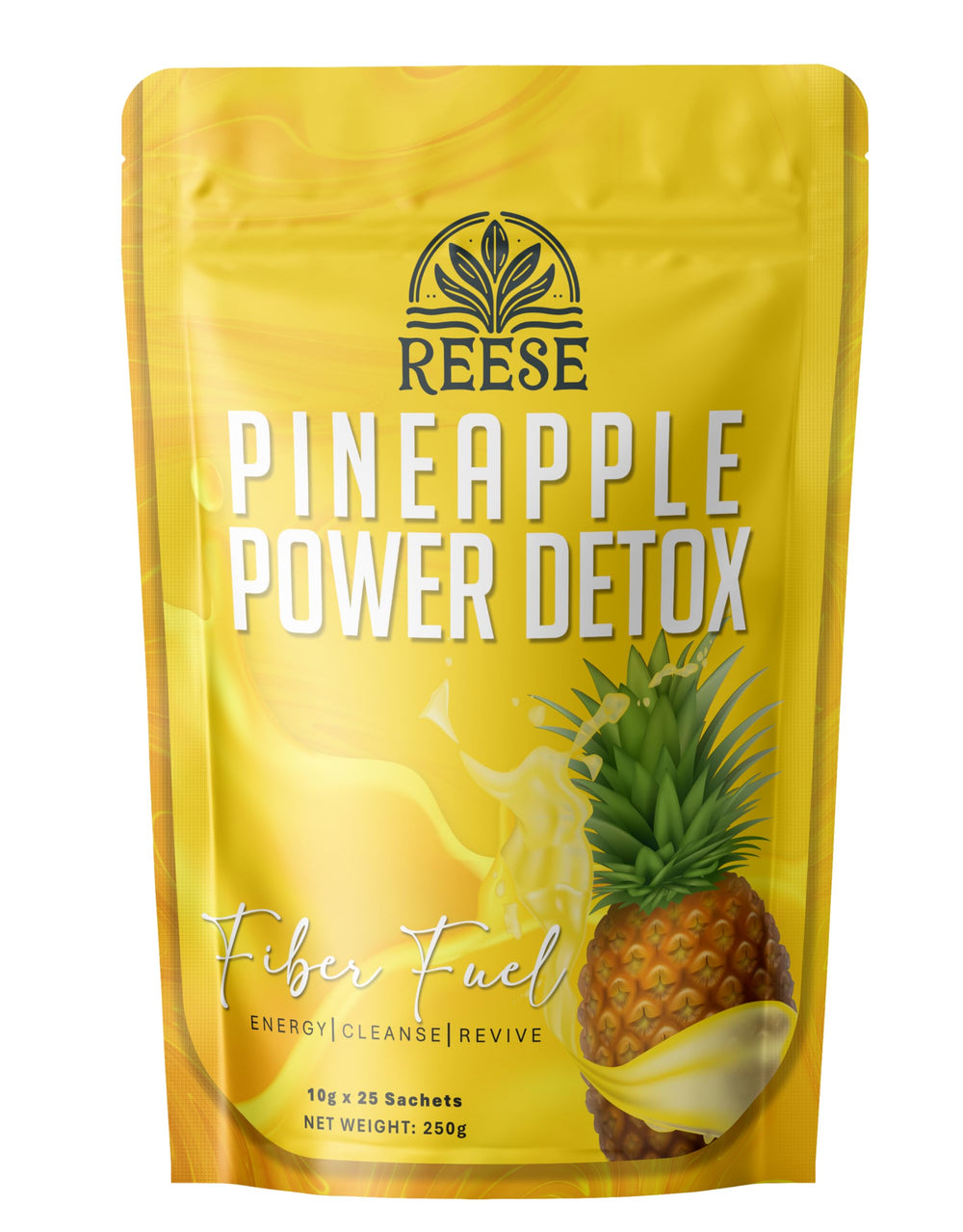 REESE Pineapple Power Detox bottle being poured for a refreshing cleanse
