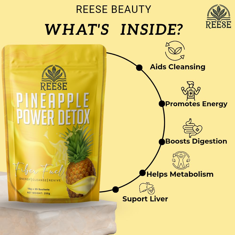 Sachets of REESE Pineapple Power Detox open for daily use