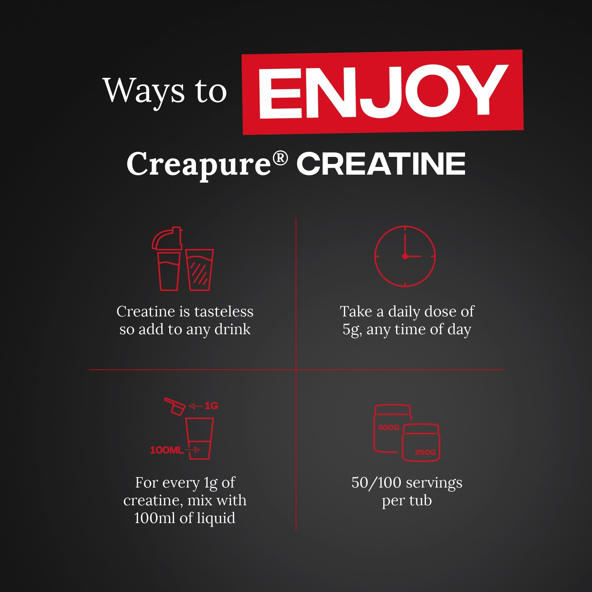 Reflex Nutrition Creapure Creatine scoop and dispensing close-up for easy dosing