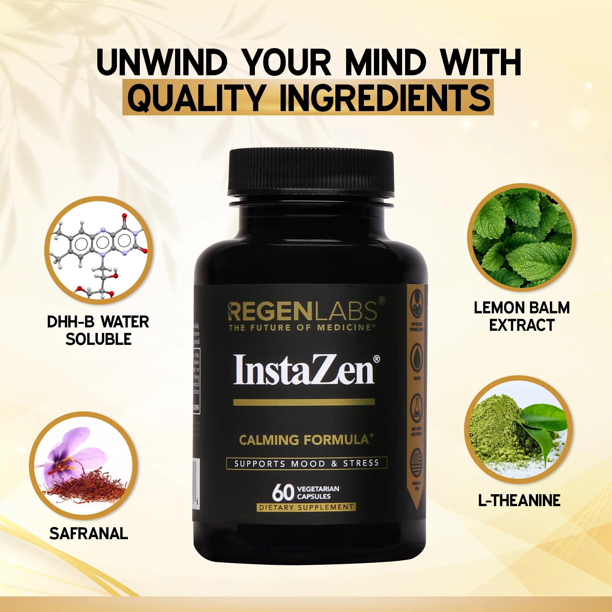 Regen Labs Instazen packaging box shown for on-the-go calm and balance.