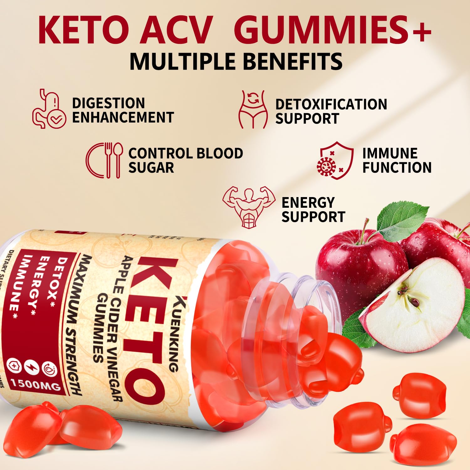 Regio gummies texture closeup shows soft bite without strong vinegar taste.