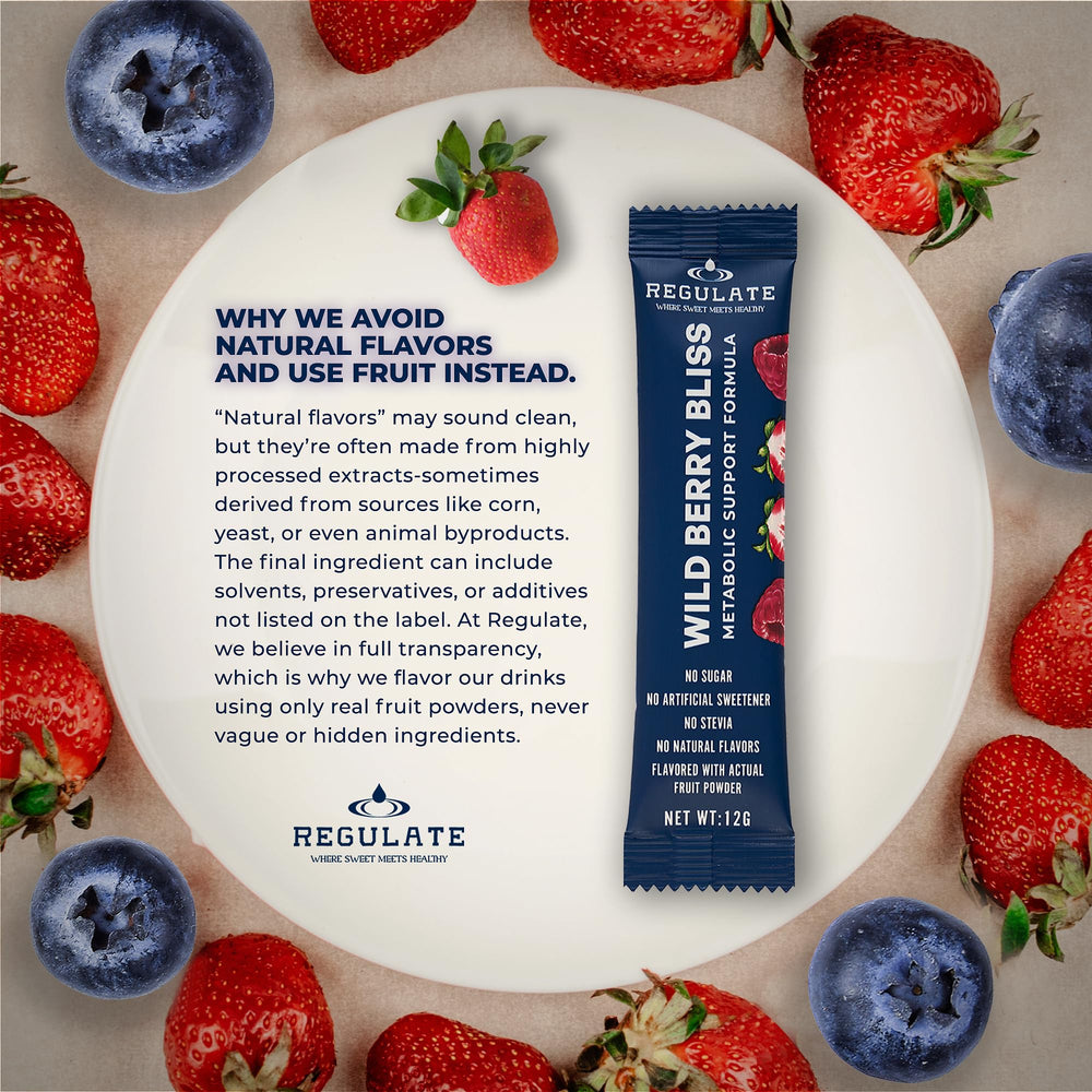 Regulate Wild Berry Bliss fruit powder close-up showing color