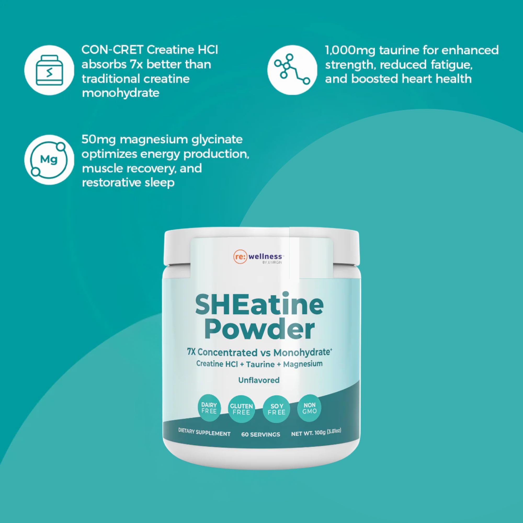 Reignite Wellness SHEatine powder label closeup highlights safety certifications.