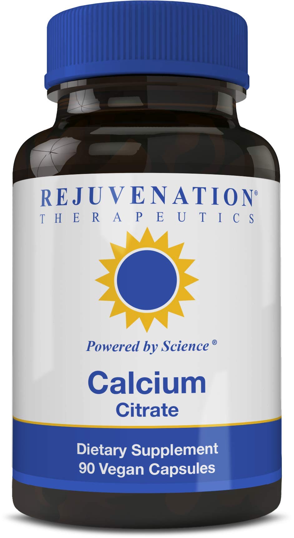 Rejuvenation Therapeutics Calcium Citrate bottle front shows vegan calcium for bone support