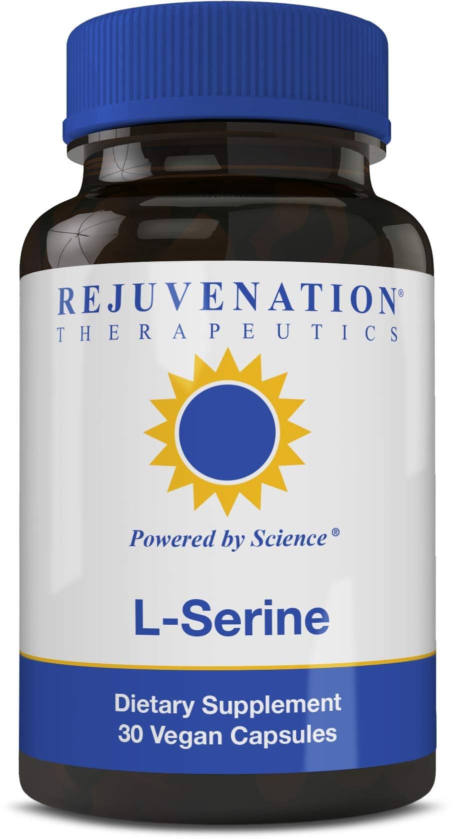 Rejuvenation Therapeutics L-Serine 500 mg bottle front view for clarity and trust