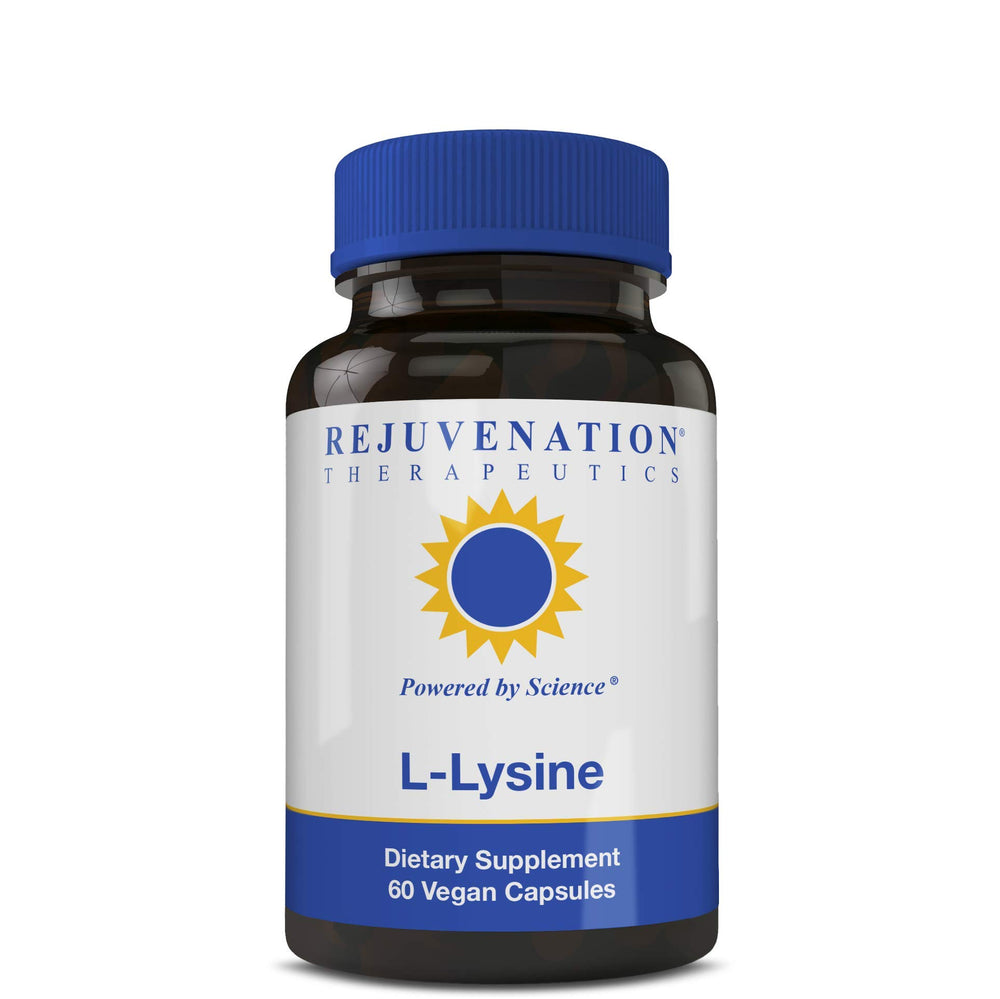 Rejuvenation Therapeutics L-Lysine bottle with vegan capsules for daily skin support