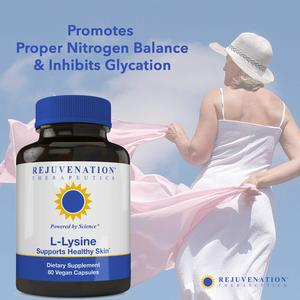Rejuvenation Therapeutics L-Lysine vegan packaging emphasizes plant-based wellness