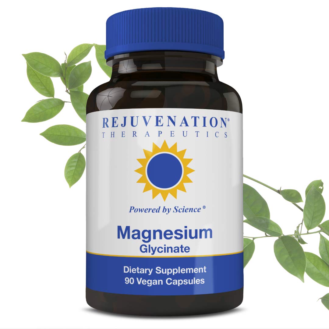 Rejuvenation Therapeutics Magnesium Glycinate bottle with vegan capsules for energy support