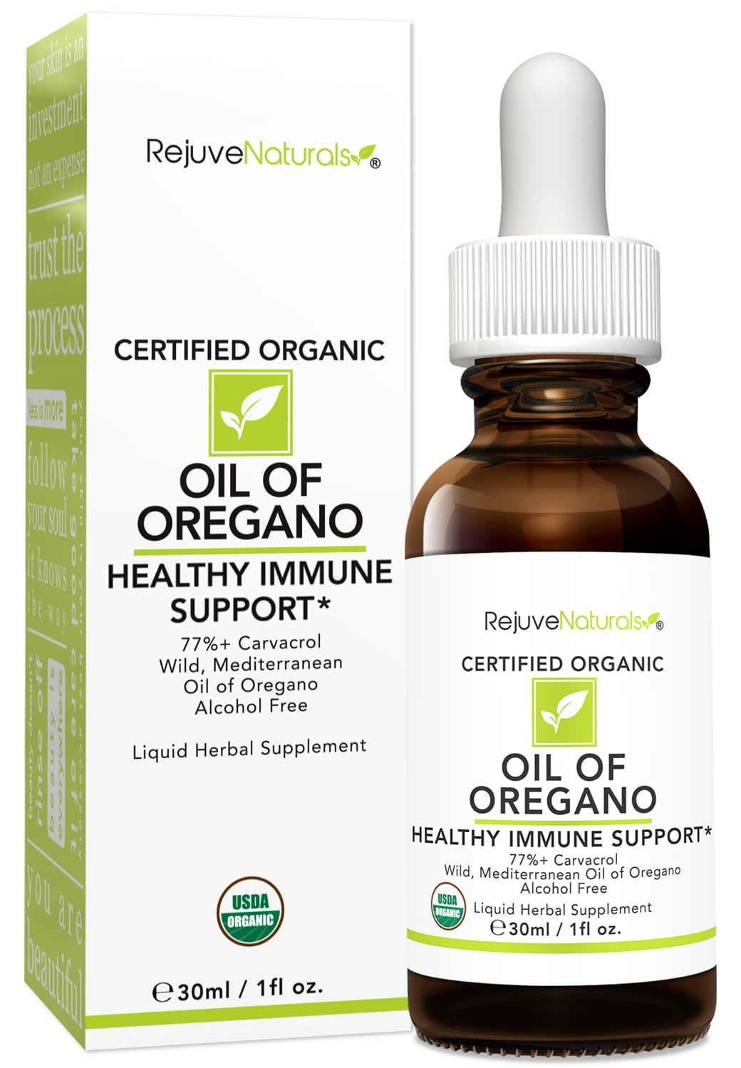 RejuveNaturals Oil of Oregano bottle with organic oregano oil for immune support.