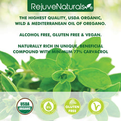 RejuveNaturals oregano oil phenols thymol carvacrol close-up.