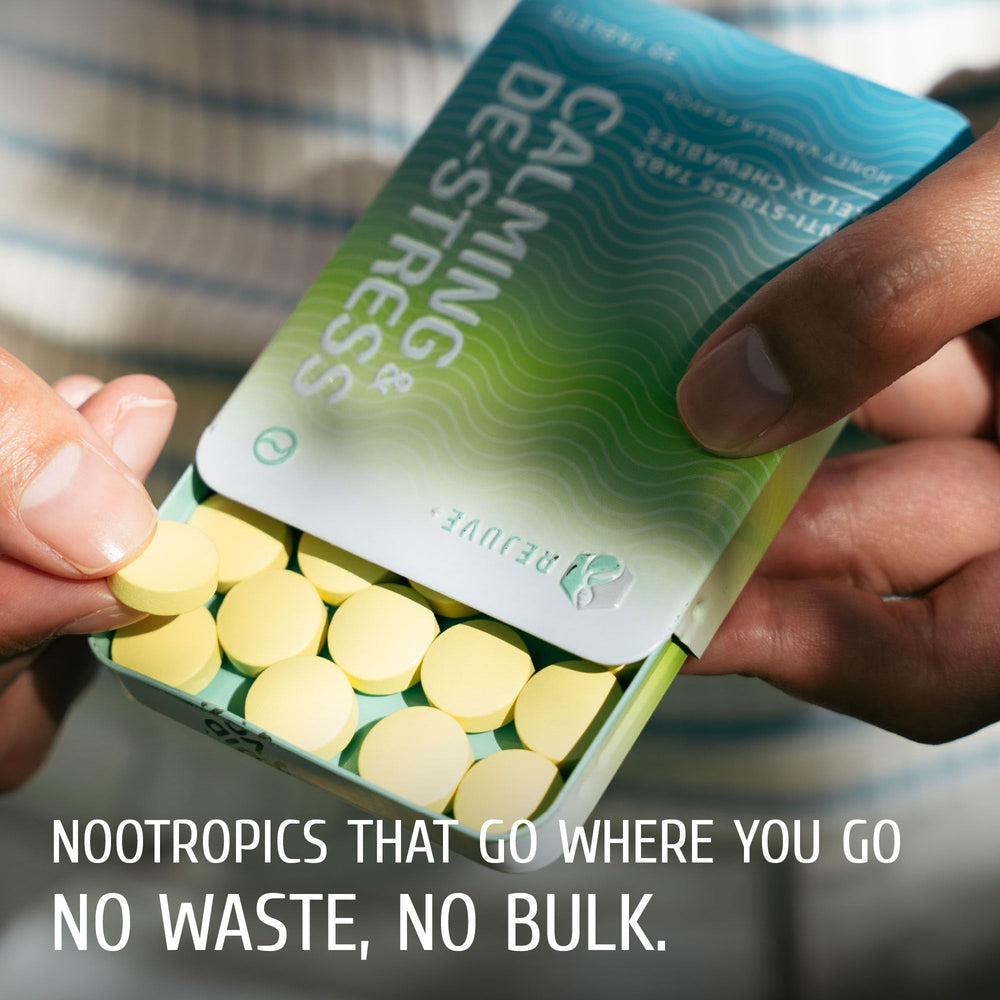 REJUVE+ Non-habit forming chewables emphasize fast absorption and convenience.