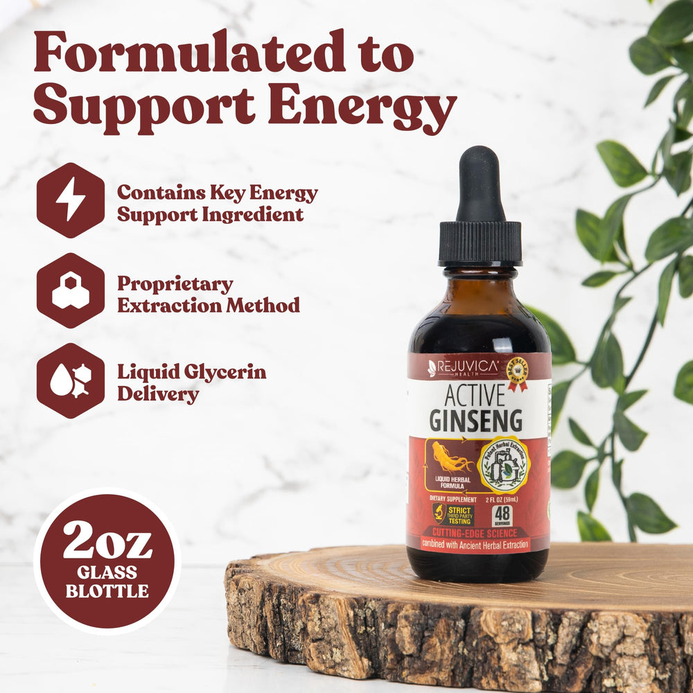 Rejuvica Health Active Ginseng dropper dispense for simple daily wellness.