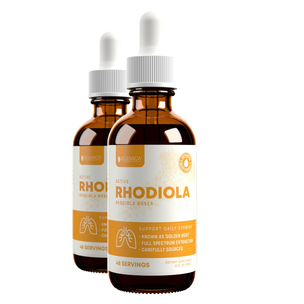 Rejuvica Health Active Rhodiola bottle offering liquid energy support.