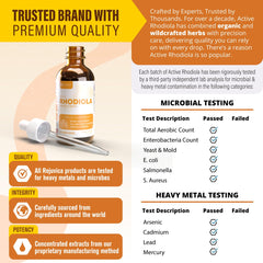 Rejuvica Health Active Rhodiola tasting glass highlights pleasant flavor