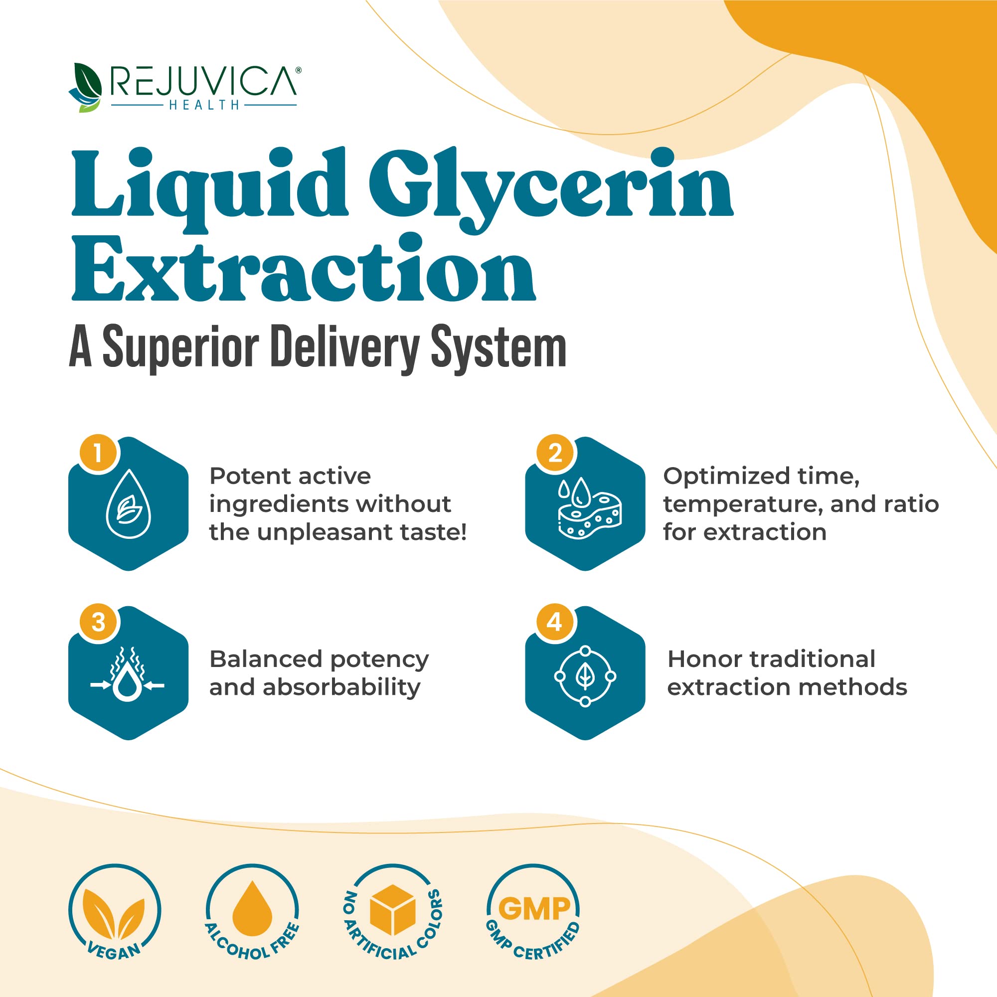 Rejuvica Health Bright Lungs label close-up highlights alcohol-free extraction.