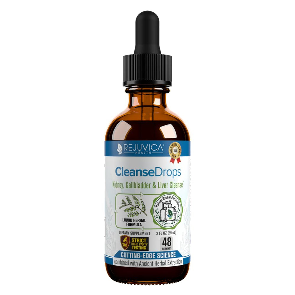 Rejuvica Health Cleanse Drops bottle closeup for easy detox support