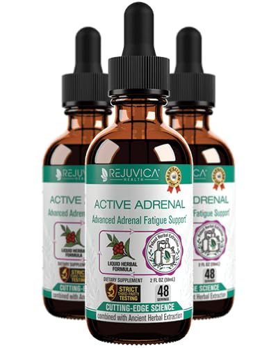 Rejuvica Health Active Adrenal bottle pour shows a smooth alcohol free tincture for easy daily dosing
