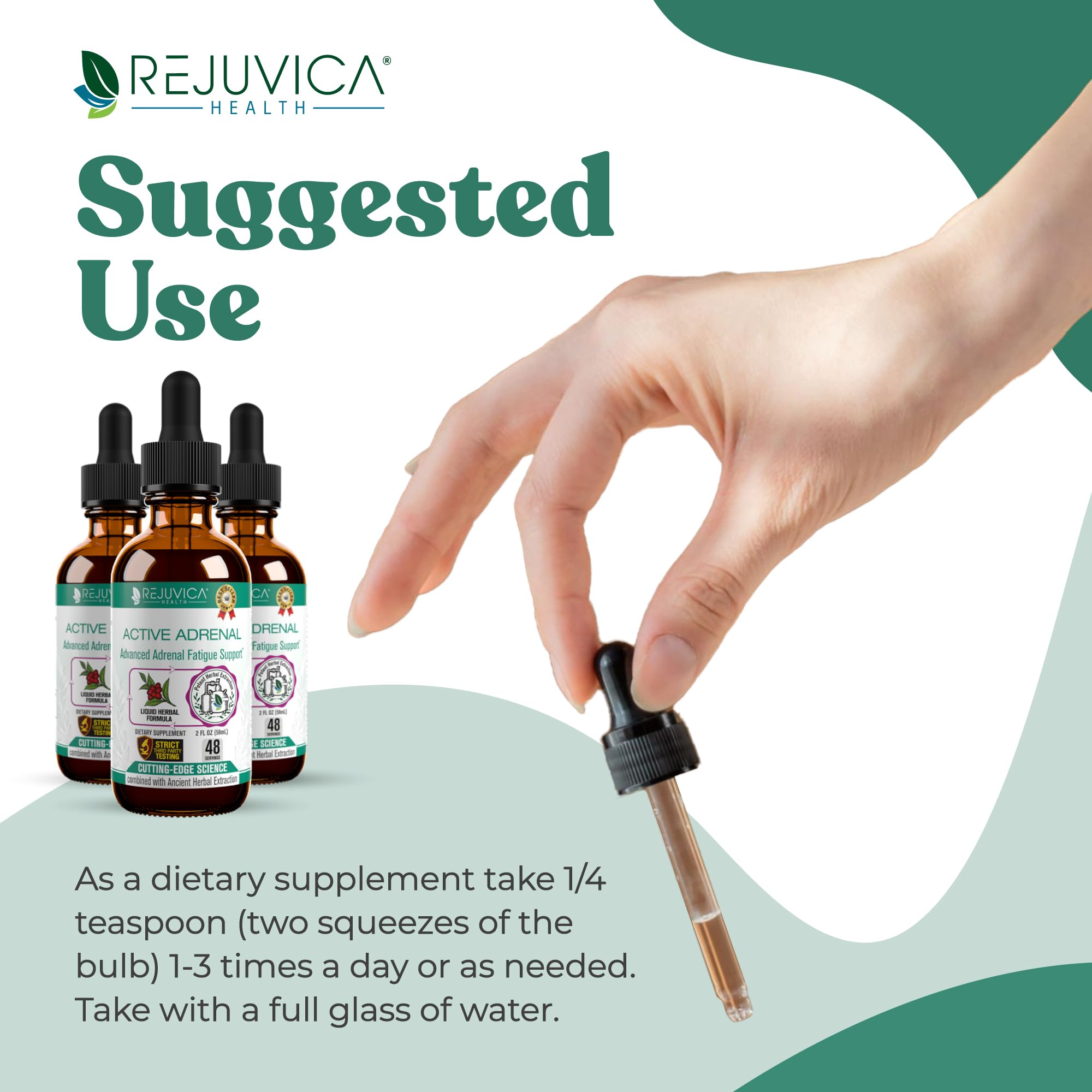 Label packaging of Rejuvica Health Active Adrenal emphasizes organic and wildcrafted sourcing.