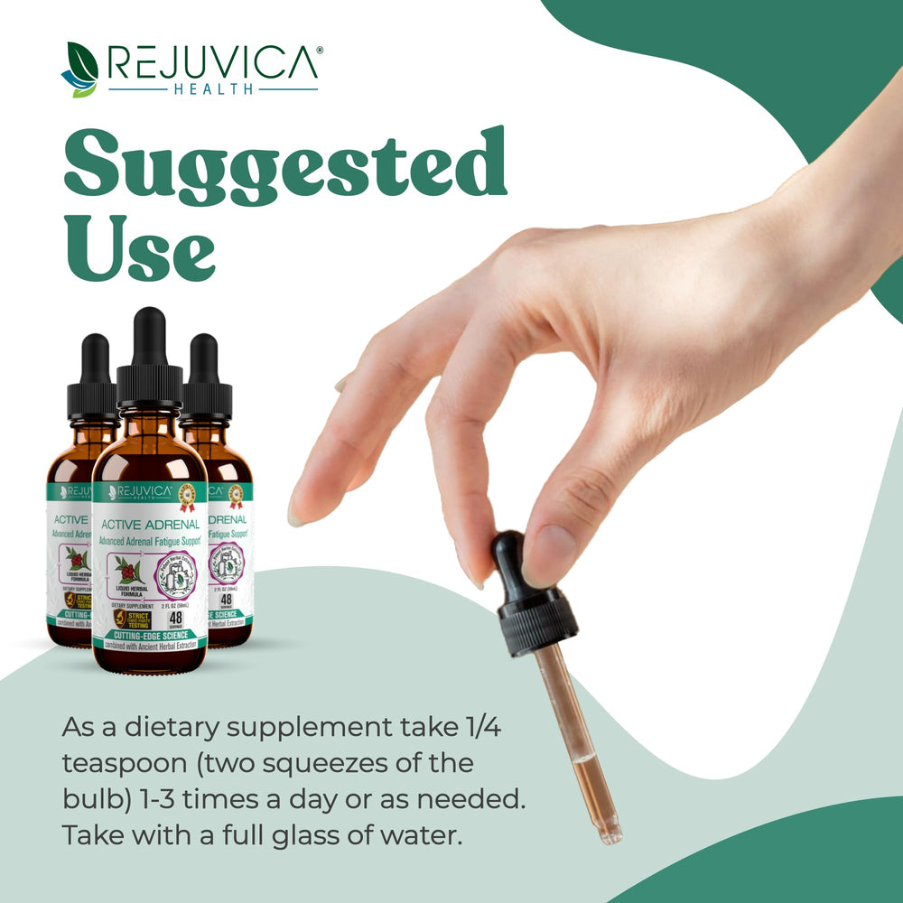 Label packaging of Rejuvica Health Active Adrenal emphasizes organic and wildcrafted sourcing.