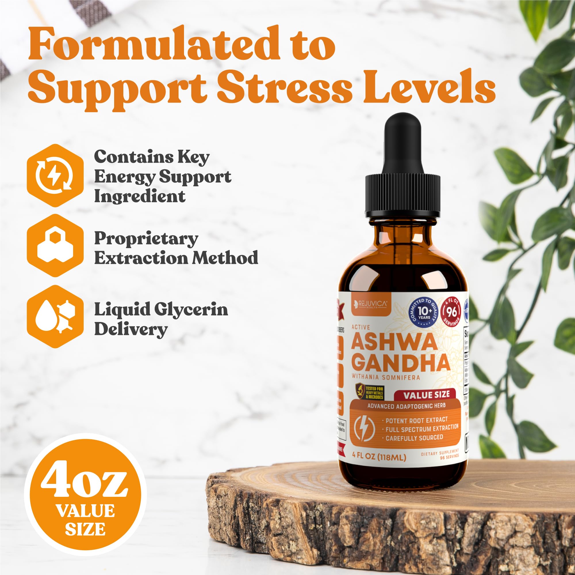 Rejuvica Health Active Ashwagandha drops dispense convenient daily use of root extract.
