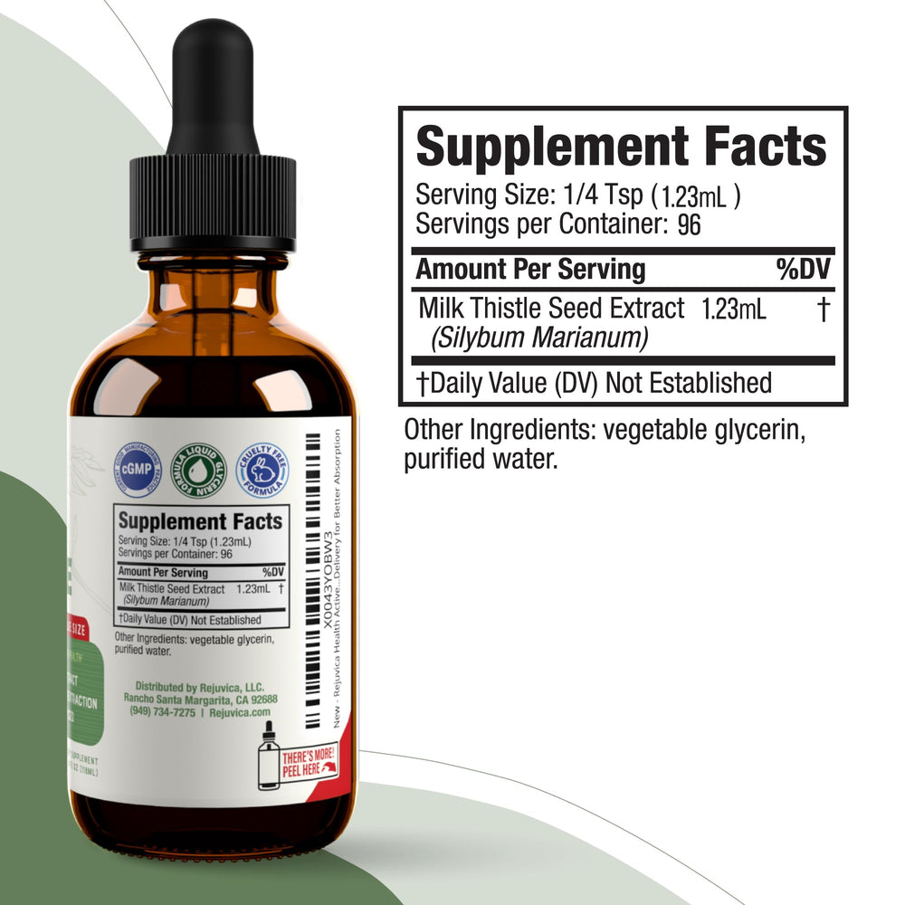 Rejuvica Health Active Milk Thistle drops alcohol-free extract preserves delicate ingredients.
