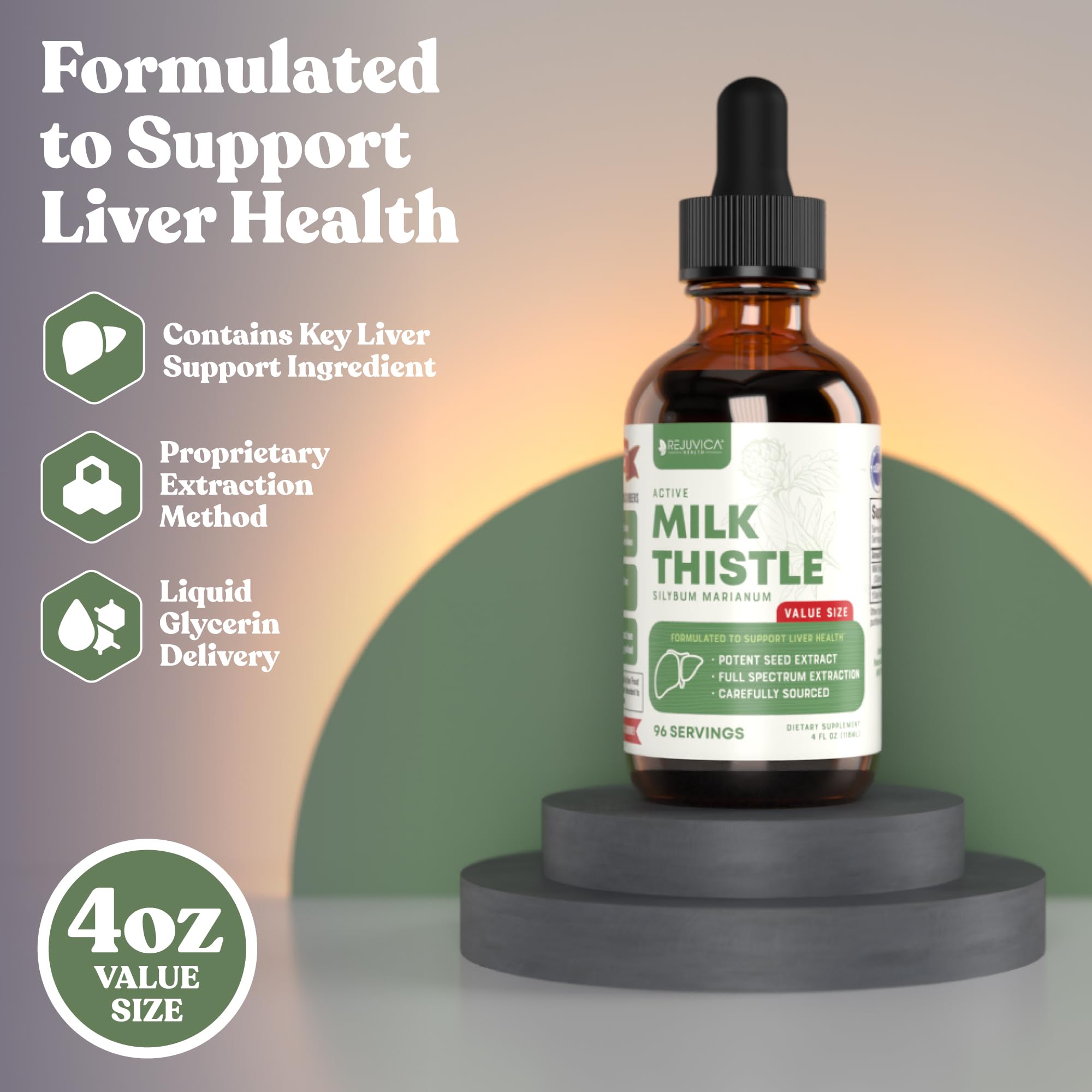 Rejuvica Health Active Milk Thistle drops dropper application for easy dosing.