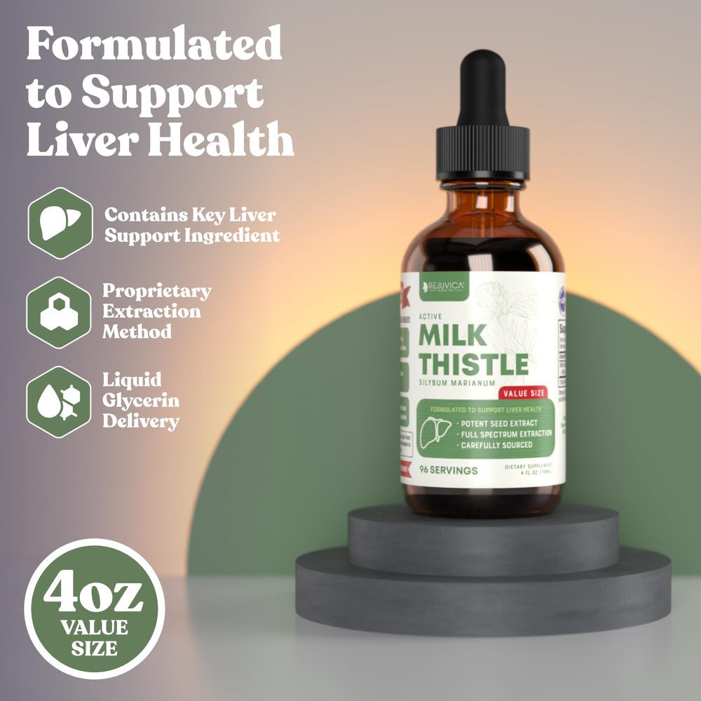 Rejuvica Health Active Milk Thistle drops dropper application for easy dosing.