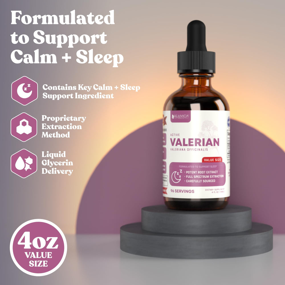 Rejuvica Health Active Valerian dropper dispense offers a quick nightly option