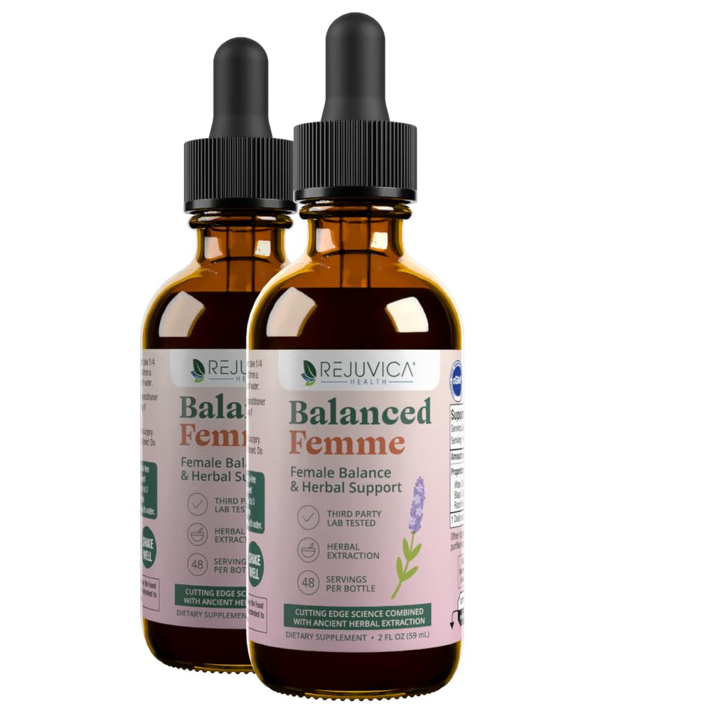 Rejuvica Health Balanced Femme bottle with pour, easy dropper for daily balance