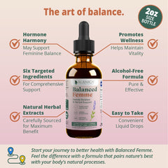 Close-up of Balanced Femme ingredients showing herbal blend