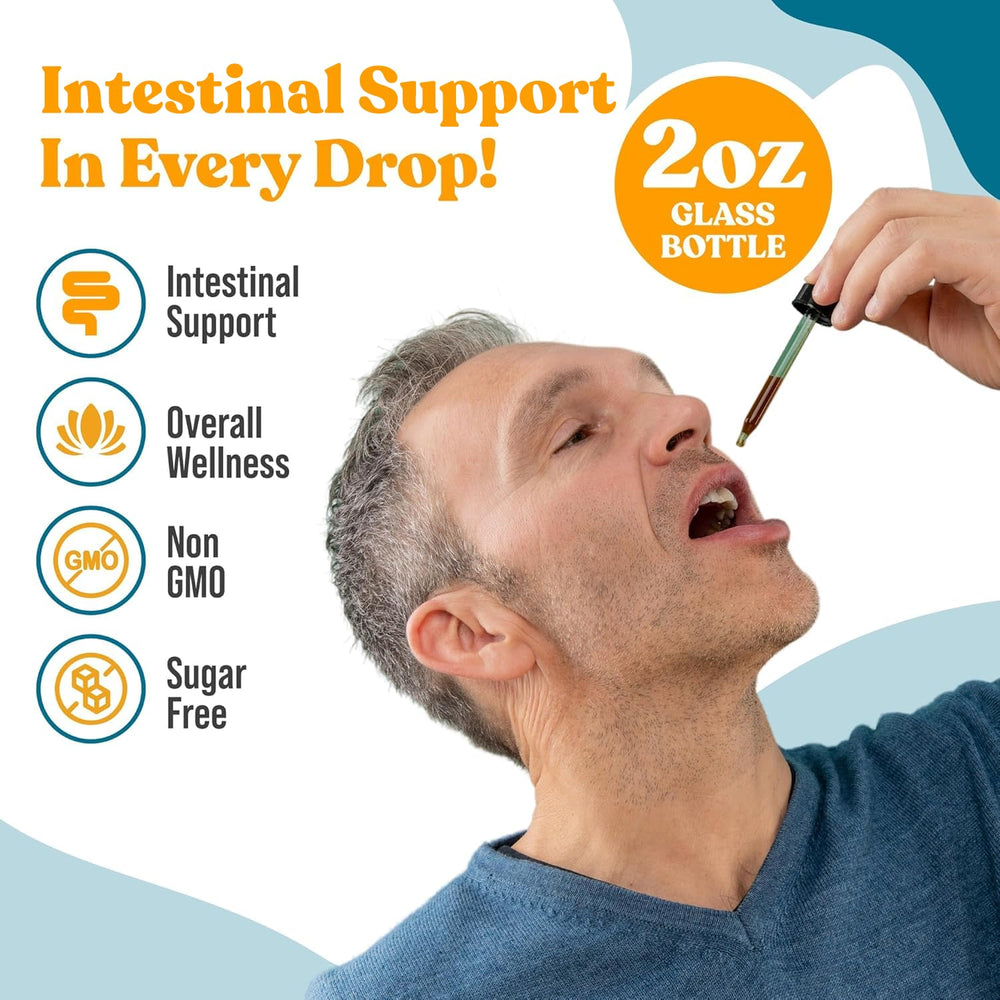 Rejuvica Health IntestiClear dropper in use for easy herbal dosing