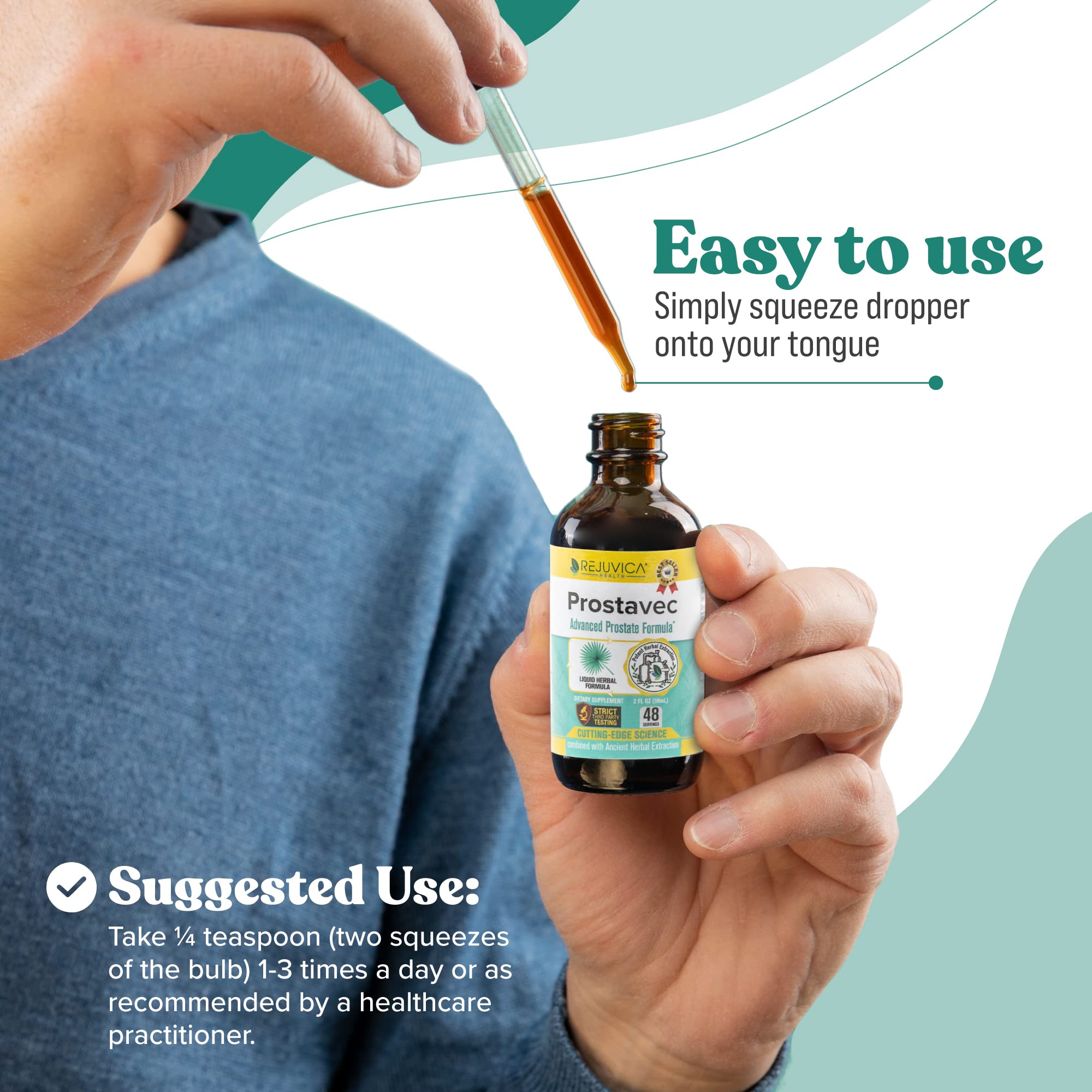 Rejuvica Health Prostavec dropper demonstrates precise dosing.
