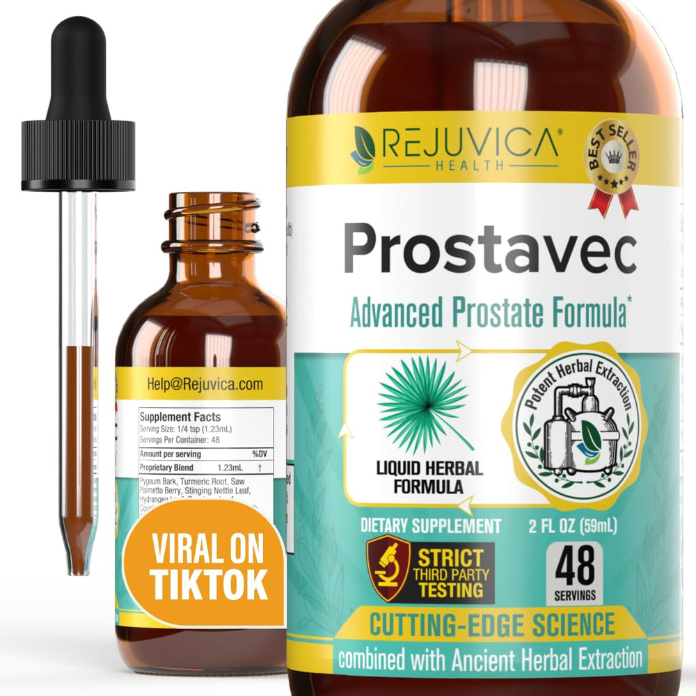 Rejuvica Health Prostavec liquid bottle ready for daily use with alcohol-free formula.