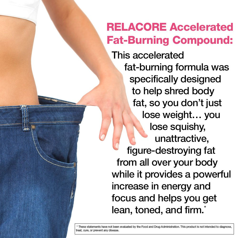 Relacore Accelerated Burn bottle showing fat burning formula and energy