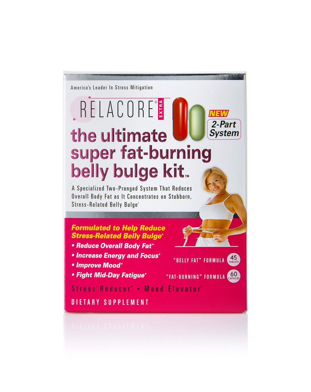Relacore Extra bottle highlighting stress relief and mood support for daily wellness