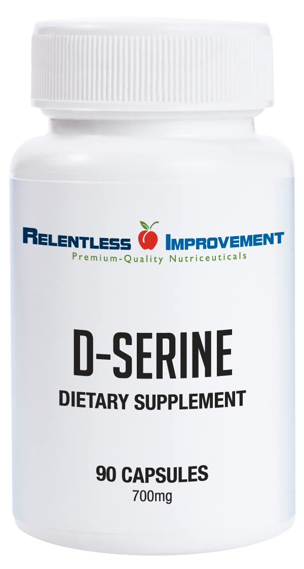 Relentless Improvement D-Serine vege capsules – 90-count bottle for daily cognitive support.