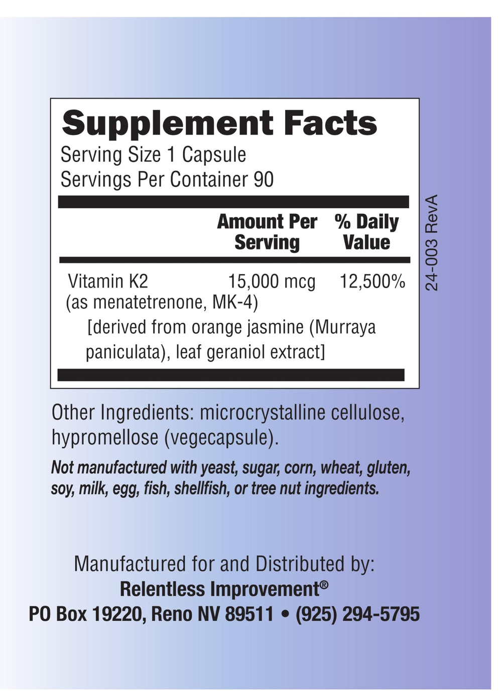 Relentless Improvement K2MK4 vegan softgels held in hand for easy dosing.