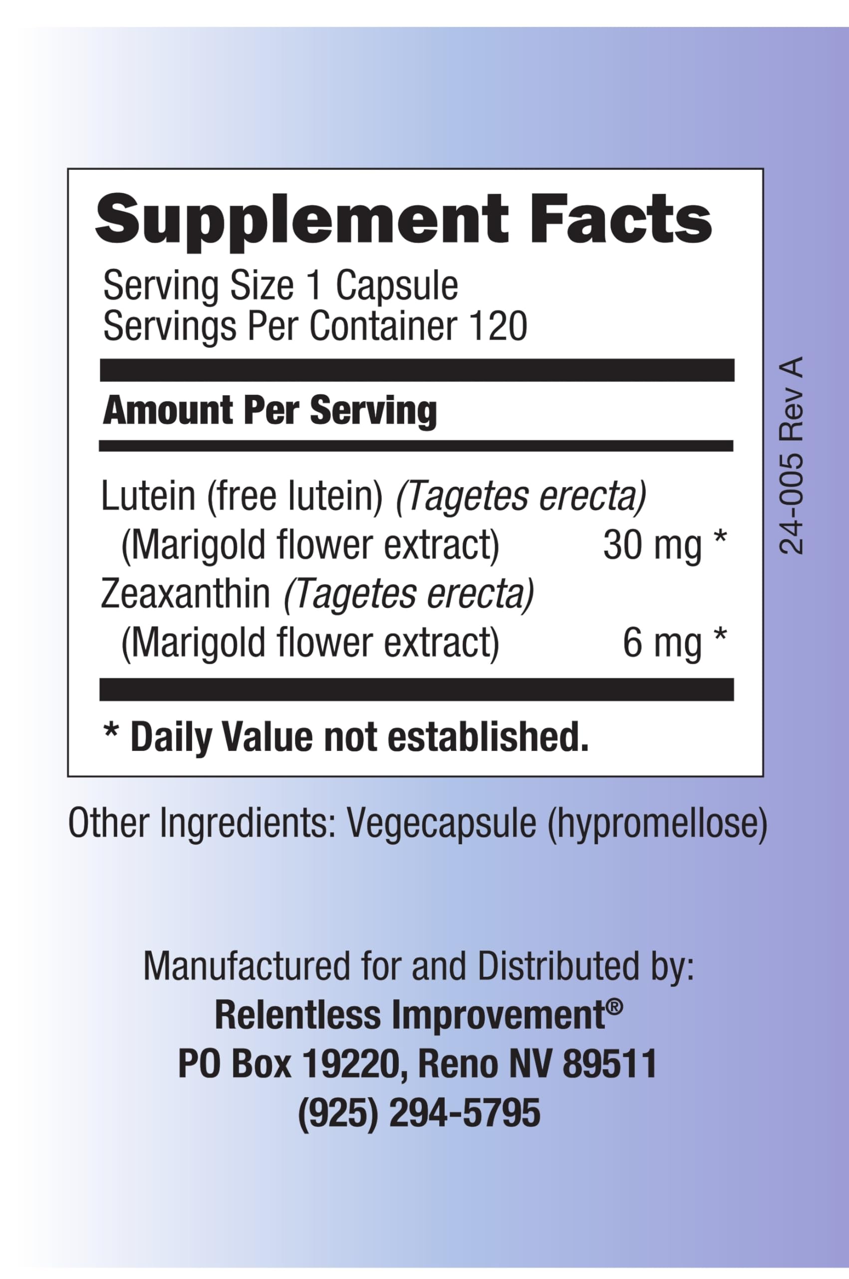 Relentless Improvement vege-capsules closeup for convenient daily use.